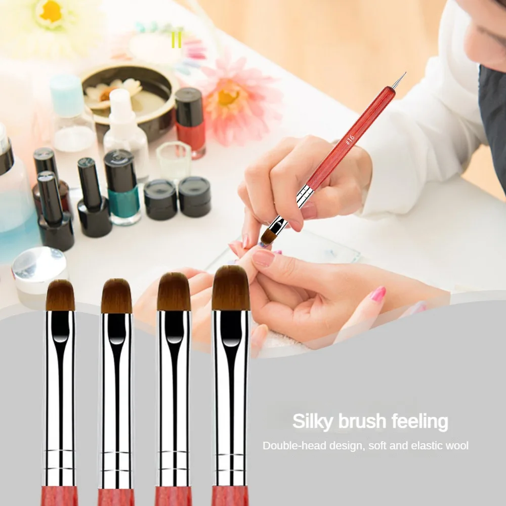 4PCS Double-ended Redwood French Nail Art Brushes Set - Gel Dotting & Builder Tools for Cuticle Clean Up Nail Art Design Boxed