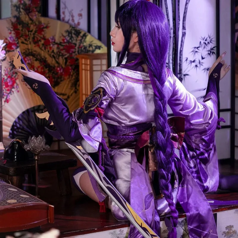 Raiden Shogun Cosplay Costume Genshin Impact Wig Purple Long Hair Halloween Costumes Full Set Genshin Baal Shougun