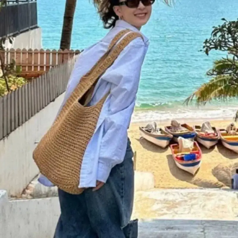 Bloom Beach Vacation Woven Shoulder Bags Purse Women Summer Large Capacity Tote Bag Female Holiday Haruku Straw Handbag 2025