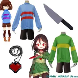 Game Undertale Chara Frisk Cosplay Costume Anime High Collar Adult Sweatshirts Shorts Necklace Props Halloween Men Women Clothes