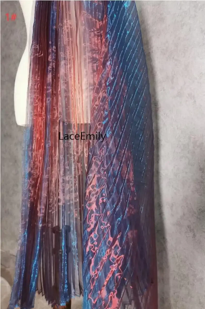 

Blue Gradient Pleated Organza Lace fabric Blue Red ruffled Ombre lace fabric for Girl Dress Tutu Dress Wedding Dress Bridal