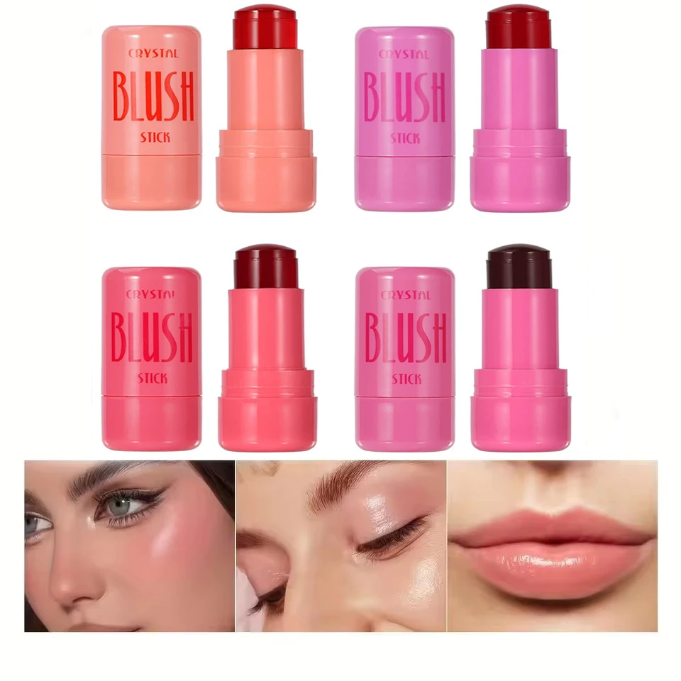 4 Colors Jelly Blush Stick Lip Balm Eyeshadow 3-in-1 Multi-Use Matte Blush Moisturize Brighten Lip Gloss Multi-Use Blush Makeup