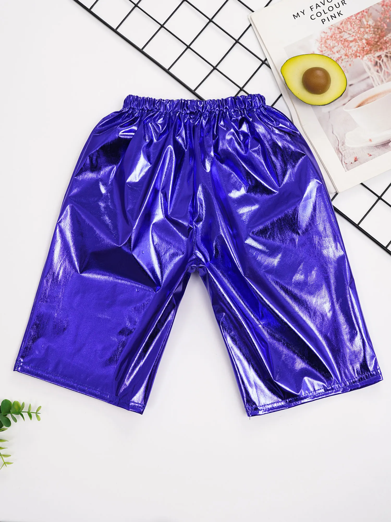 Kids Girls Boys Shiny Metallic Shorts Hip Hop Latin Jazz Dancing Costume Dancewear for Carnival Stage Performance Cosplay Party