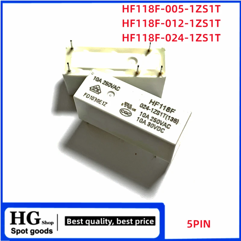 5PCS/Lot HF118F-005 012 024-1ZS1T 10A 5VDC 12VDC 24VDC 5 pin a set of conversion small high-power relays