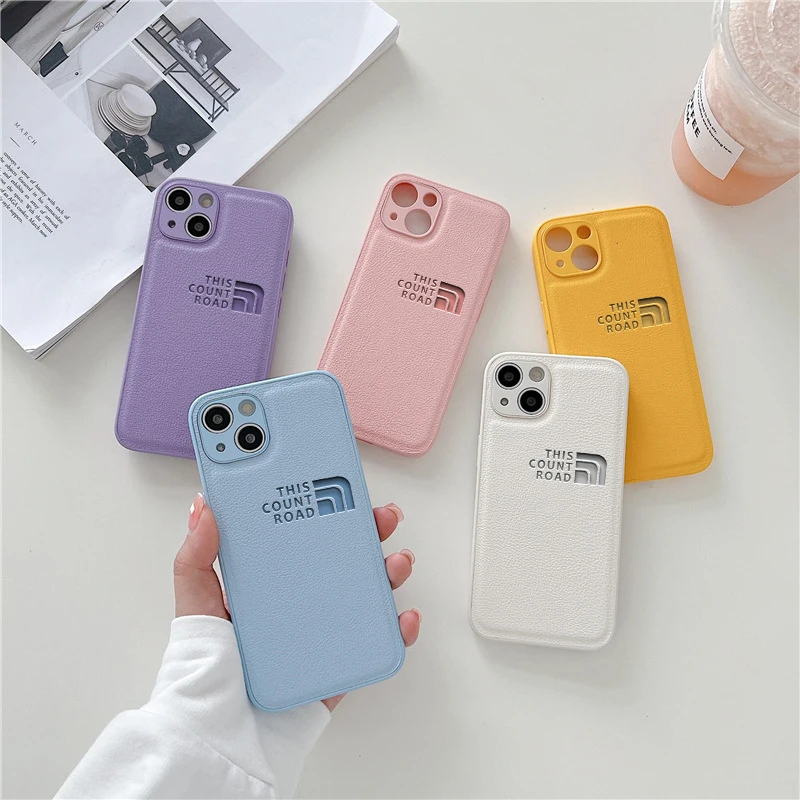 Luxury outdoor Simple Soft Case for iPhone Leather Phone Cover 15 14 13 12 11 Pro Mini 7 8 Se Plus Xr X  Max 3D Imprinting funda