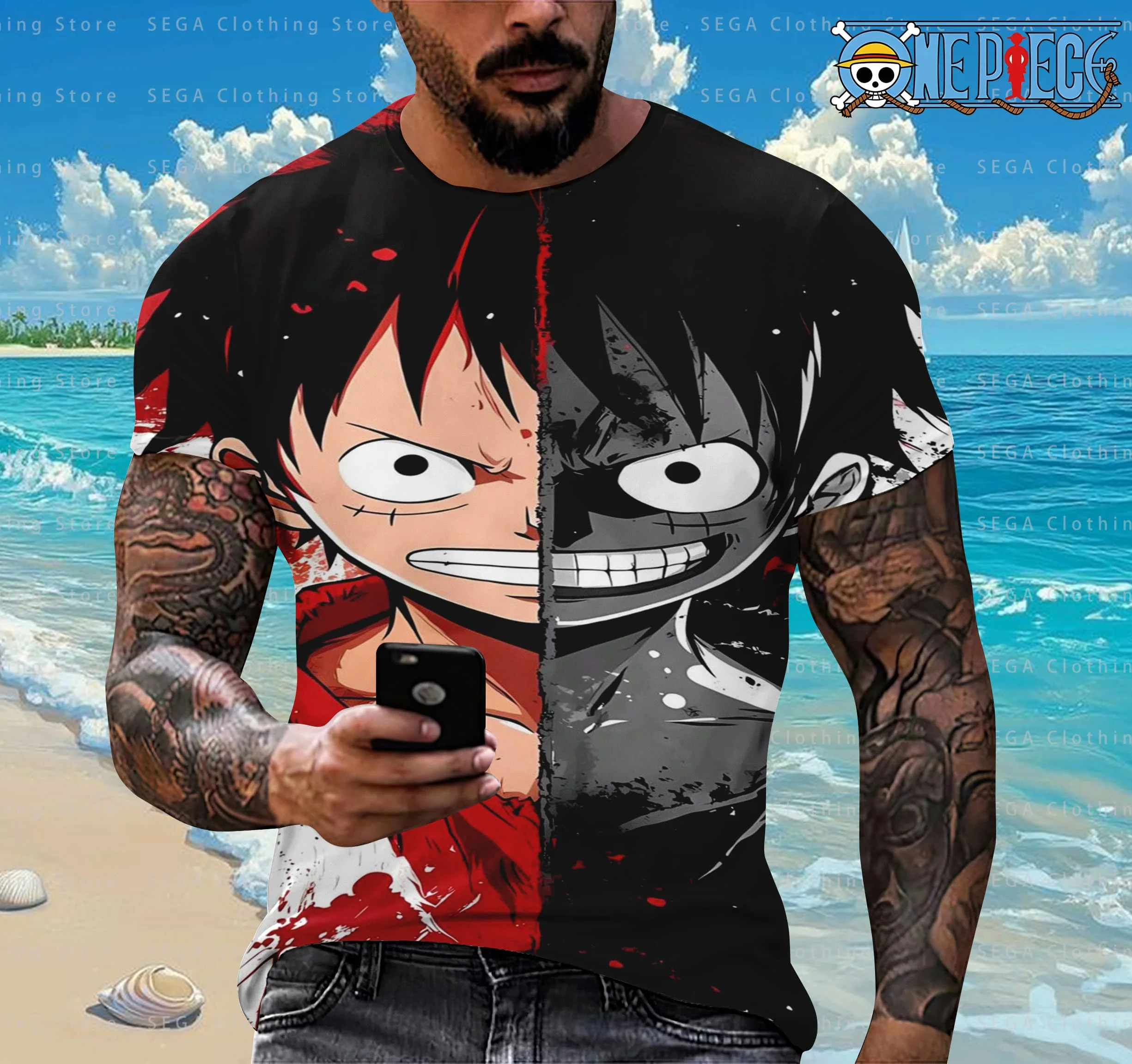 

ONE PIECE Men's T-Shirt Harajuku 3D Printed Monkey D Luffy Pirate Anime Graphic T Shirt for Men Boys Short Sleeve Tops Clothing