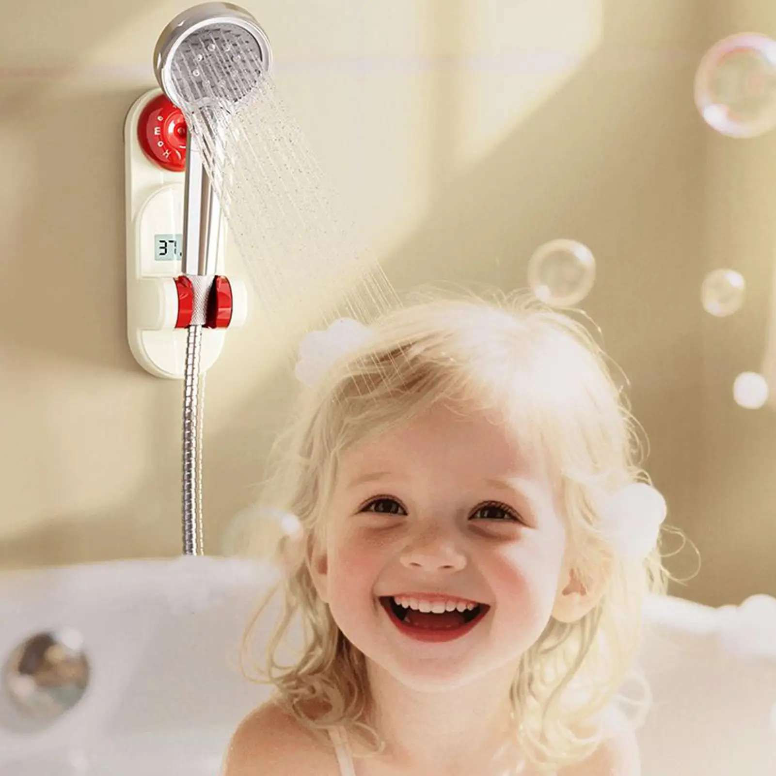 

Handheld Shower Head Holder Temperature Display Adjustable Suction Wall Mount Shower Rod Bracket For Bathroom Household RV