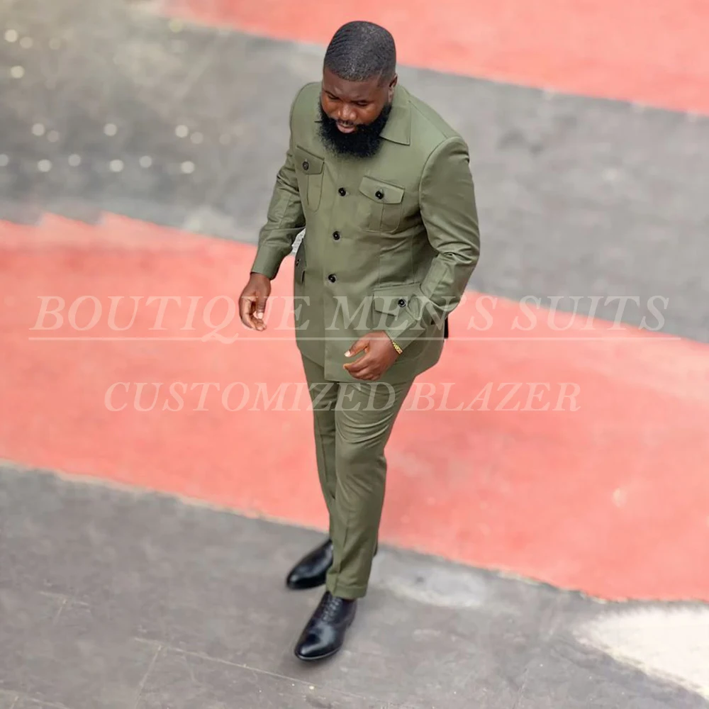 

Мужской костюм-смокинг для сафари, приталенный, однобортный, с отложным воротником, на заказ, комплект из 2 предметов: пиджак и брюки, полный комплект, костюм Homme