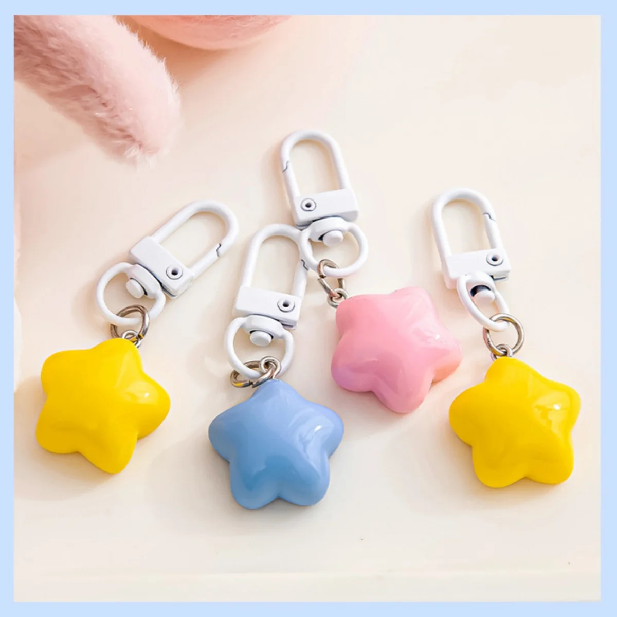 

1 PCS Cute Yellow Pink Stars Keychain Pendant Keyring For Girls Backpack Charm Headphone Case Accessory Creative Gifts