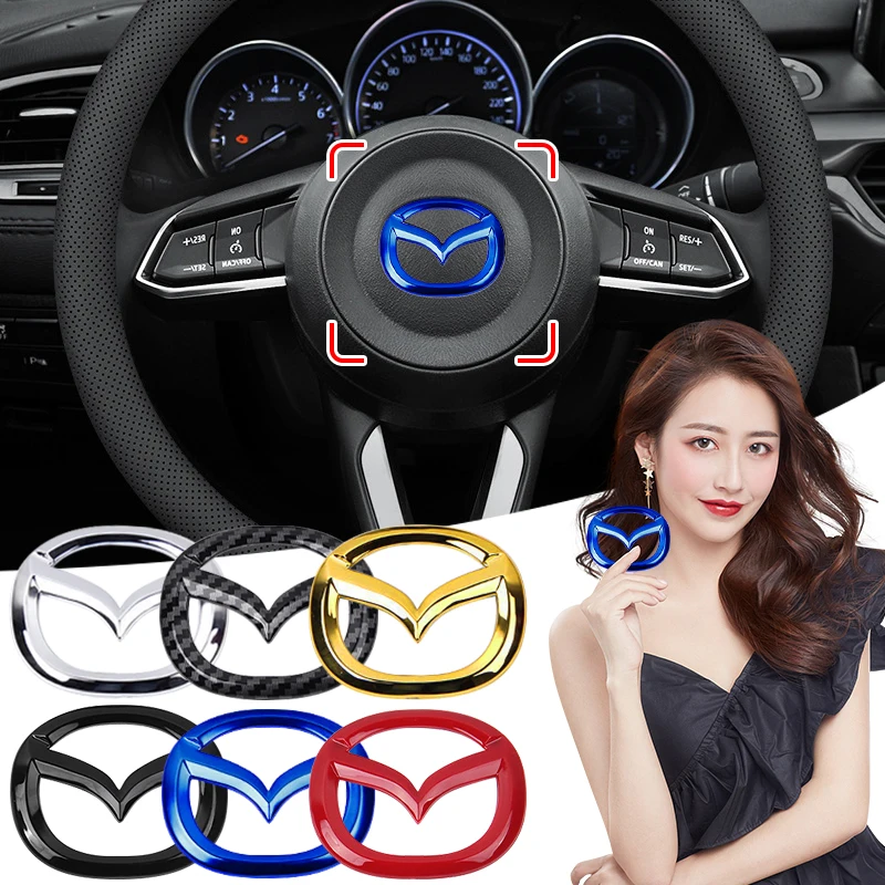 Car Steering Wheel Badge Emblem Cover Logo Sticker for Mazda 3 CX3 CX4 CX5 CX7 CX30 RX7 CX8 CX9 Atenza Axela Interior Decoration