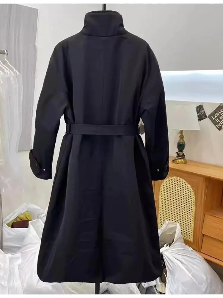 معطف نسائي طويل فوق الركبة، فضفاض مع حزام خصر، ملابس خارجية نحيفة للشتاء، تصميم جديد من ULDSJAYK، معطف بأسلوب عملي