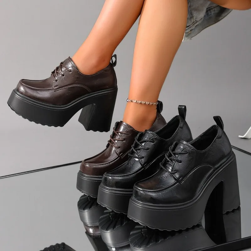 Spring Autumn Platform Chunky Heel Women Mary Jane Shoes Shallow Lace Up Shoes Vintage College Ladies Daily Dress Pumps