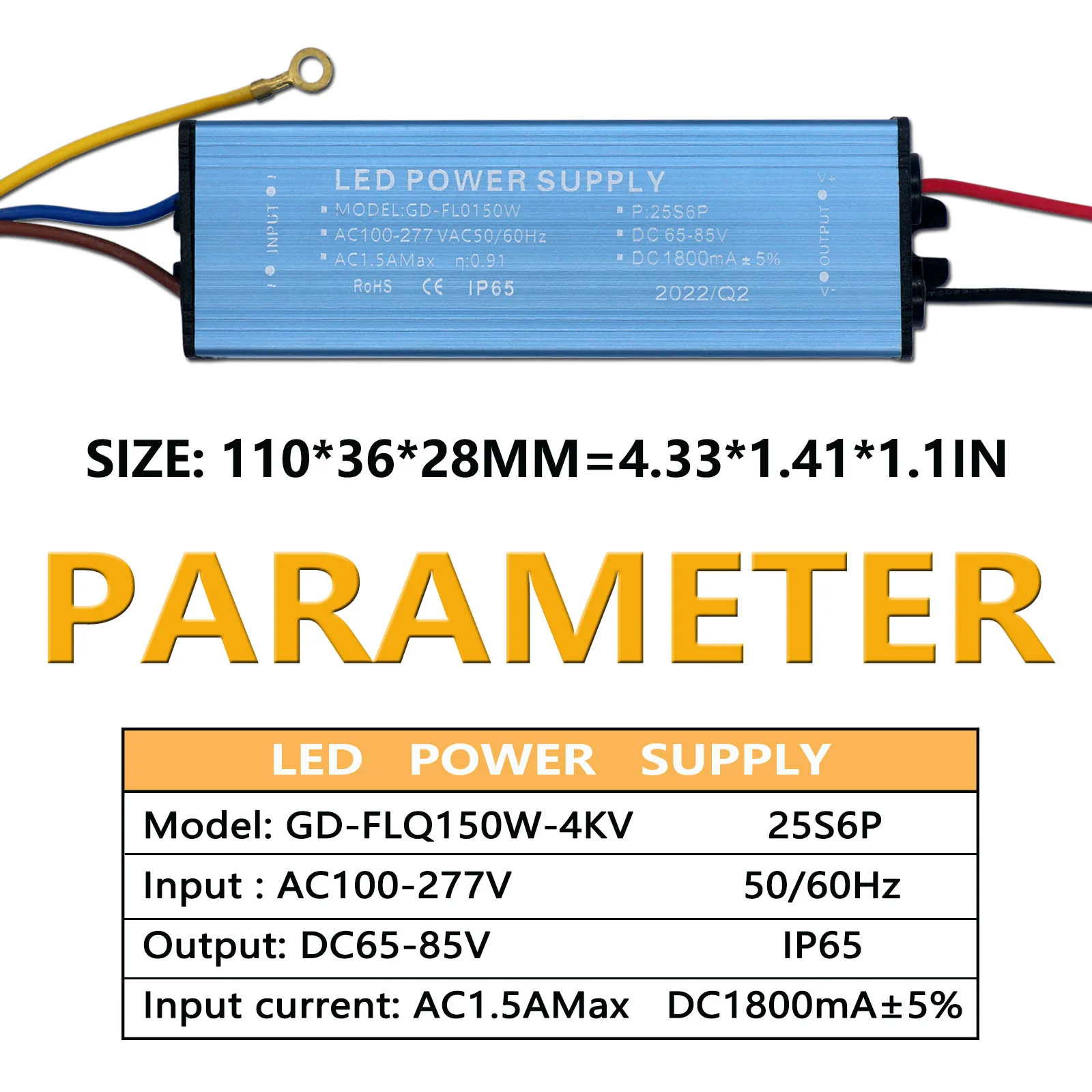 150W LED Waterproof Driving Power DC65-85V 1800mA Constant Current Lighting Transformer is Used for Floodlight DIY