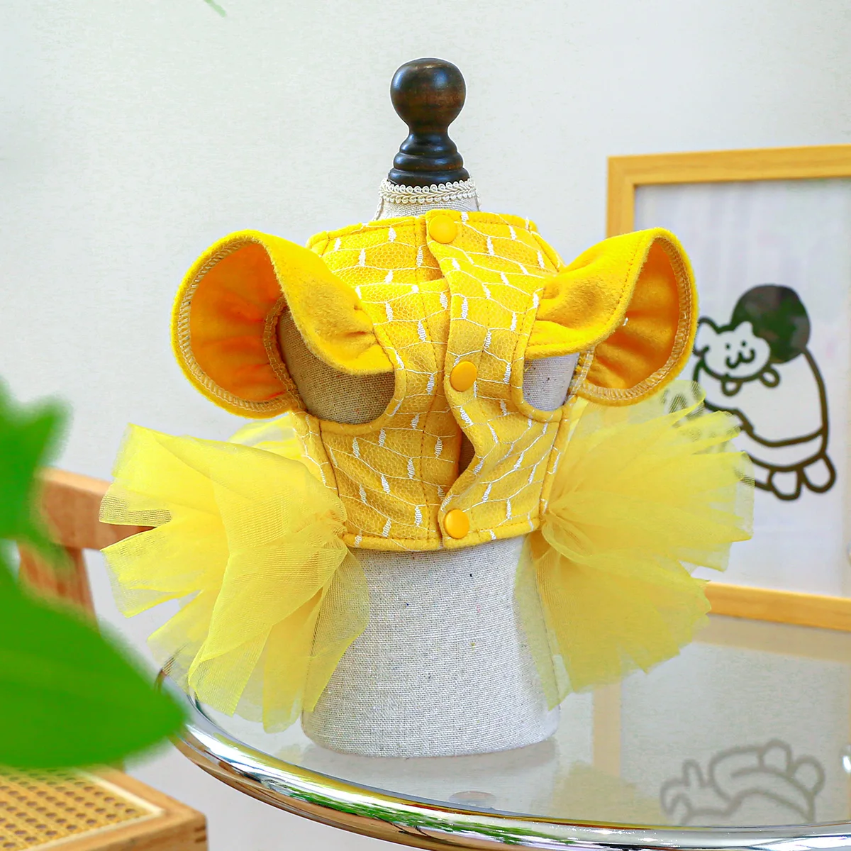 1PC Pet Apparel Dog Autumn and Winter Yellow Flying Sleeve Bow Princess Dress With Drawstring Buckle For Small Medium Dogs