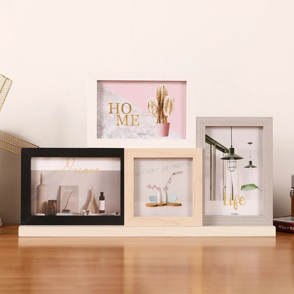 Photo Frame Multi Frame 6 Inch Display MDF High Density Fiberboard Wood Grain Minimalist Style Wall Hanging Or Desktop Stand