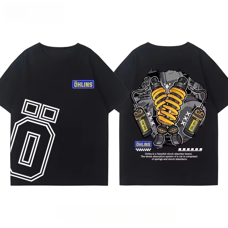 OHLINS Motorcycle Shock Absorber Modified T-shirt Cotton Casual Trendy Brand Men's Clothing Women's Car Club Summer T Shirt