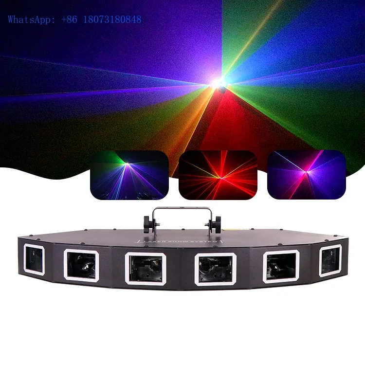 

Dmx-512 Rgb Disco Lighting 6 головок Rgb полноцветный лазерный свет для сцены Dj Bar