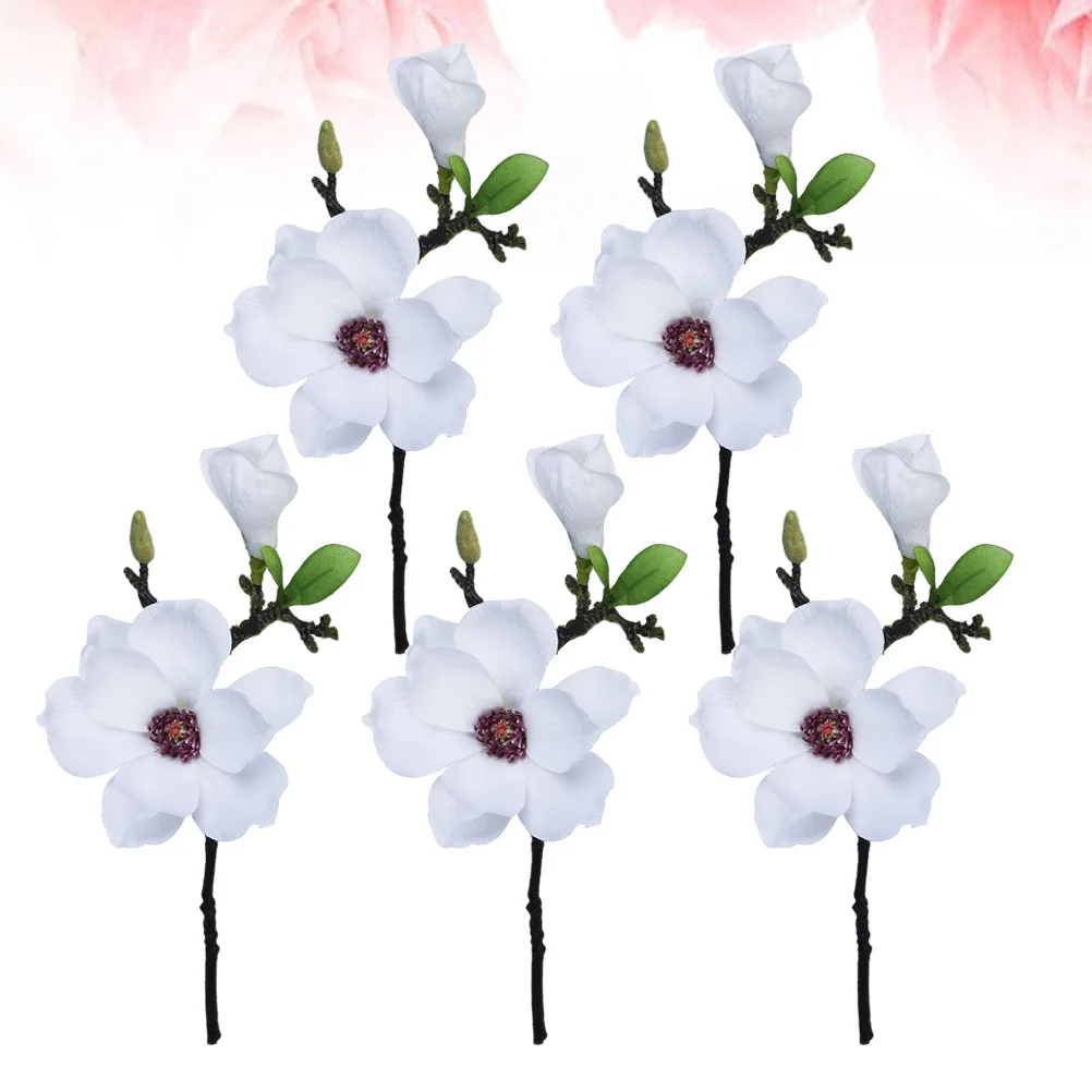 

5pcs Artificial Magnolia Silk Flowers White Decor Floral For Home Wedding Garden Decoration No Water Needed Artificial Flowers