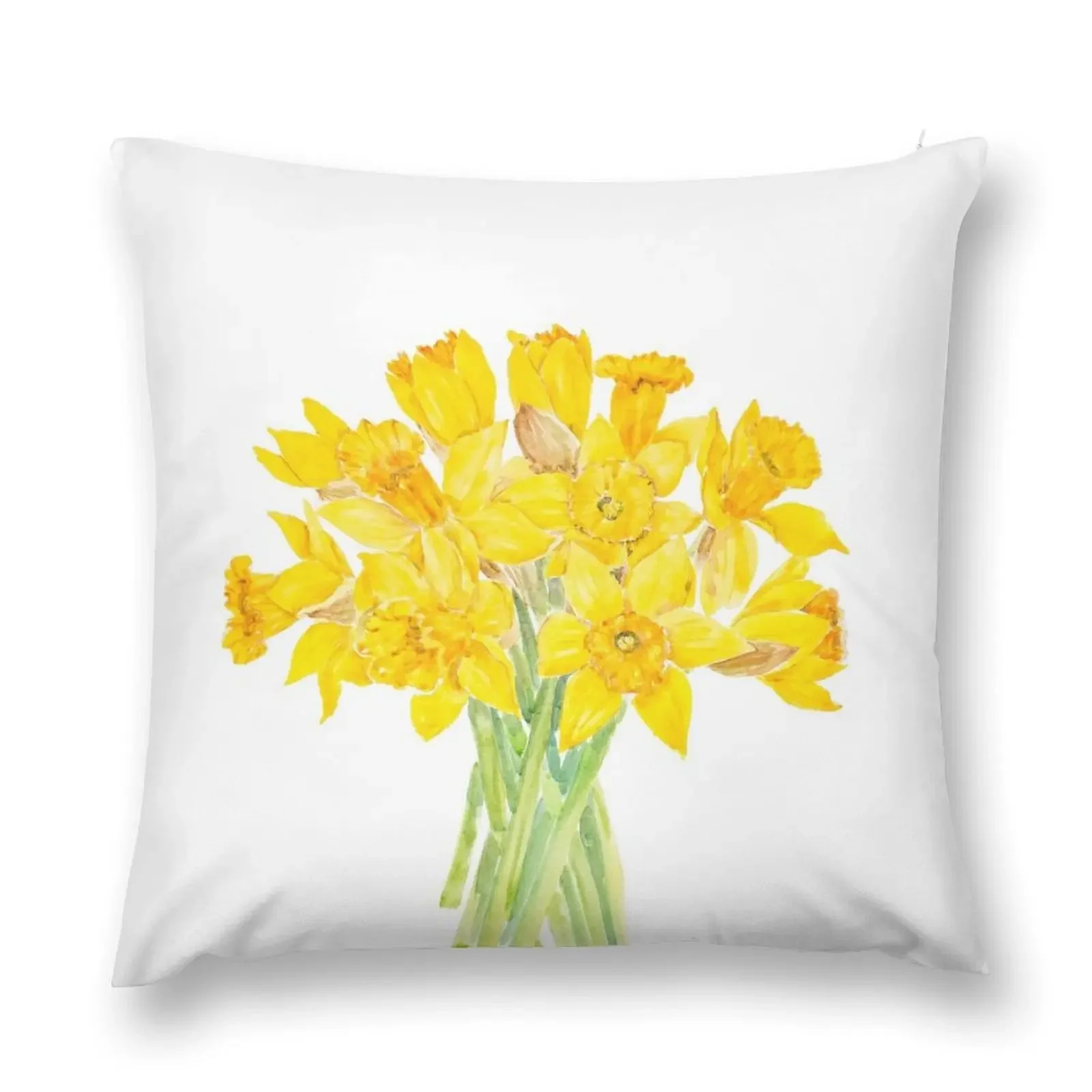 yellow daffodils bouquet watercolor hand painted Throw Pillow Cushions Home Decor Throw Pillow pillow