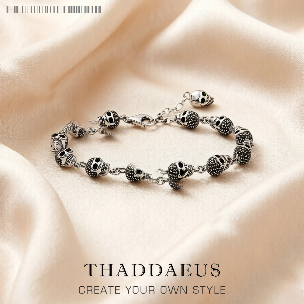 Skull Pave Link Chain Bracelet For Women Men Pure 925 Sterling Silver Punk Jewelry Party Gifts