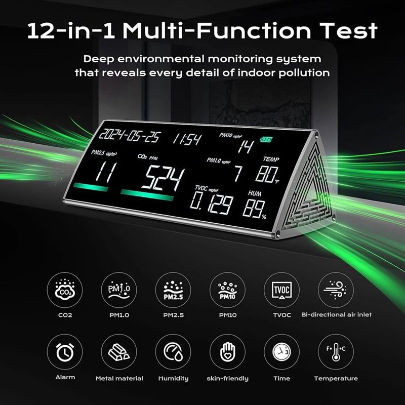 N11R--Air-Quality-Monitor-TVOC,-PM2.5,-PM1.0,-PM10,-Temperature,-Humidity-And-Time-Display-Metal-Surfaceair-Quality-Tester