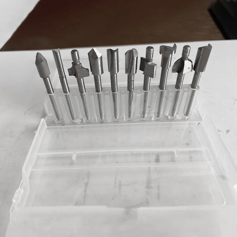 

10Pcs Wood Trimming Bits Router Bit Set Large Capacity Chip Groove Sharp Milling Cutter Kit for Wood Engraving Woodworking