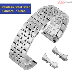 Stainless Steel Watch Band Universal Straps Curved End Folding Bow Buckle Bracelet Strap 18mm 20mm 22mm Watch Belt Accessories