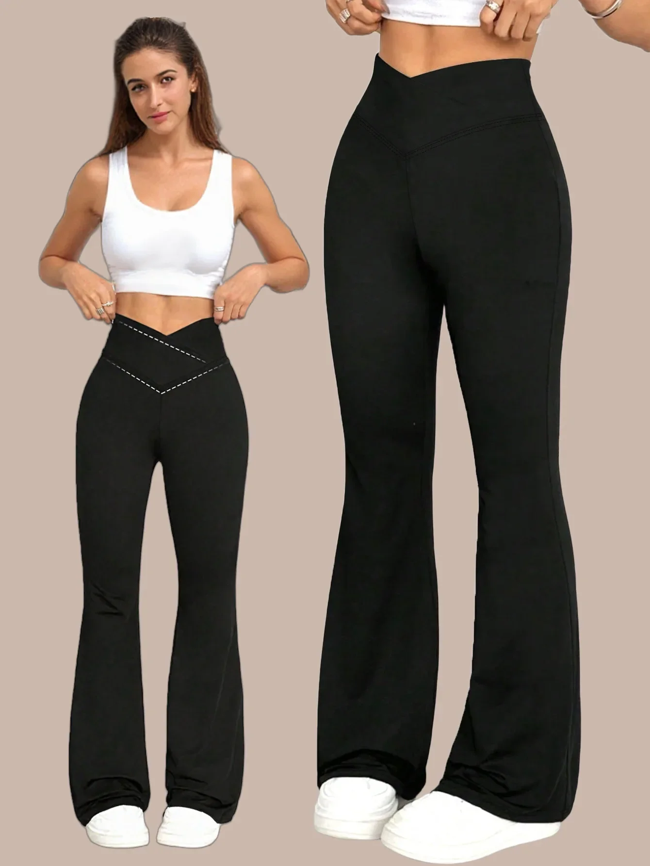 Leggings da yoga a vita alta da palestra per donna Pantaloni da sollevamento per bottino Sensazione nuda Pantaloni da allenamento per gambe svasate ad alta elasticità per vestibilità ampia drappeggiata