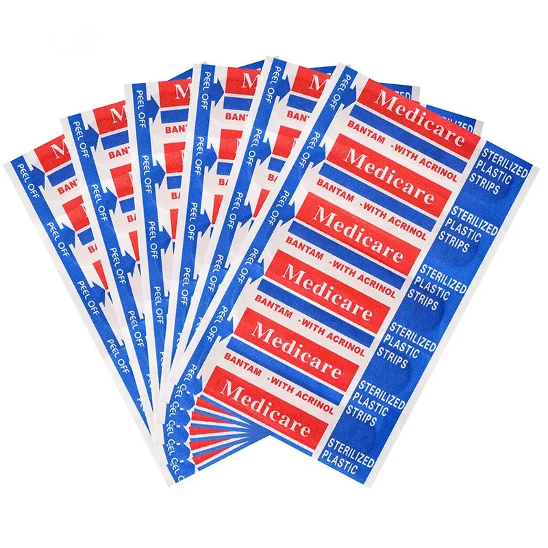 Patch de Band Aid não tecido para primeiros socorros, gesso impermeável, Woundplast, ataduras adesivas, tiras, fita adesiva, 100pcs por pacote