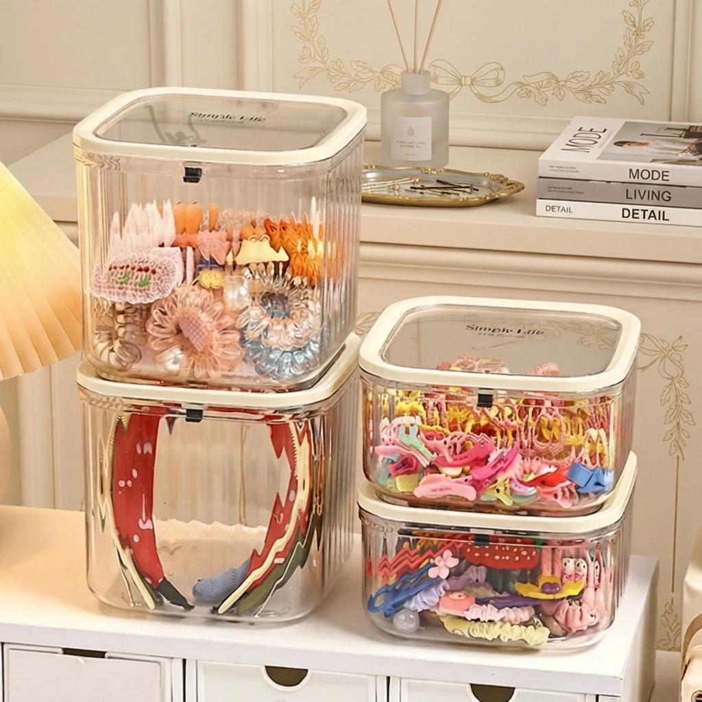 1pc Hair Accessory Storage Box, desktop Press on Jewelry Box, with Lid, Girls' Rubber Band Headband Hair Clip Organizing Box