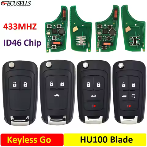 Ecusells Keyless-go Flip Remote Smart Car Key for Chevrolet Cruze Sonic Malibu Impala Equinox 433MHz ID46 Chip HU100 Uncut Blade