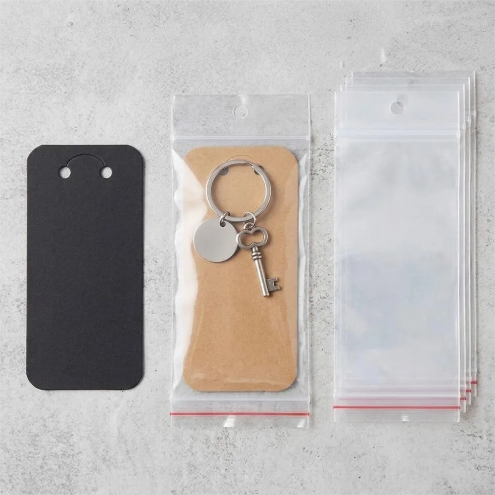 20Set Paper Keychain Display Cards Self-Sealing Bags For Necklaces Keyring Cardboard Jewelry Packaging Supplies Small Business