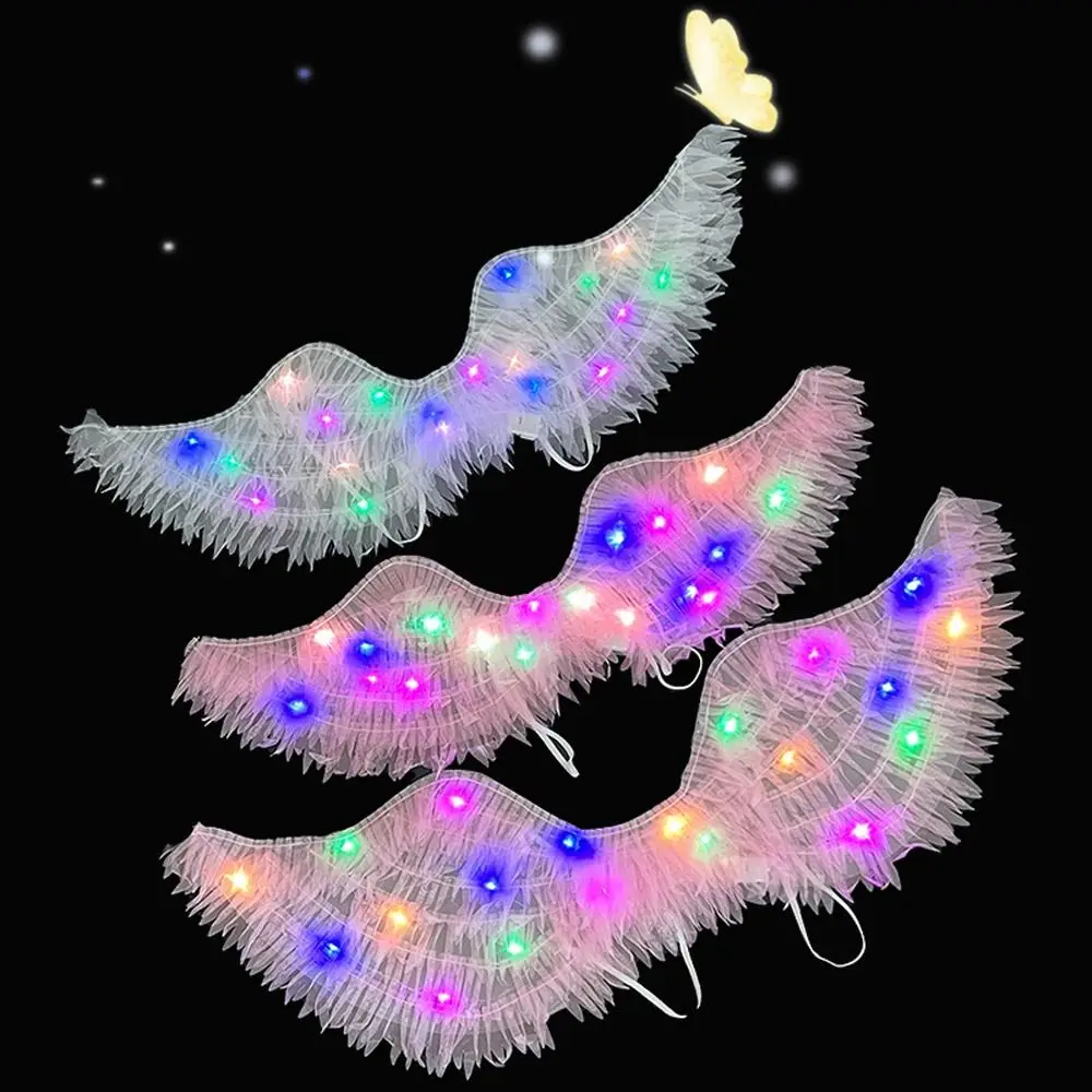 LED Light Flashing Pink Feather Wings Fairy Party Home Wall Decoration Prop Angel Cosplay Costume