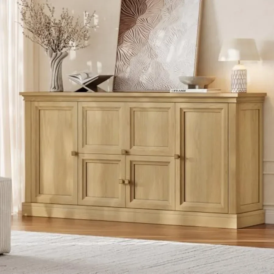 63 Large Farmhouse Sideboard Buffet Cabinet with Storage for Dining Room, Solid Wood, White, Rustic Charm and Ample Storage Spa