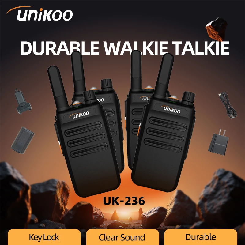 

4 PCS UNIKOO UK236 Mini Walkie Talkie Long Range Type-C Rechargable Portable PMR FRS Two Way Radio transceiver for Camping Trip