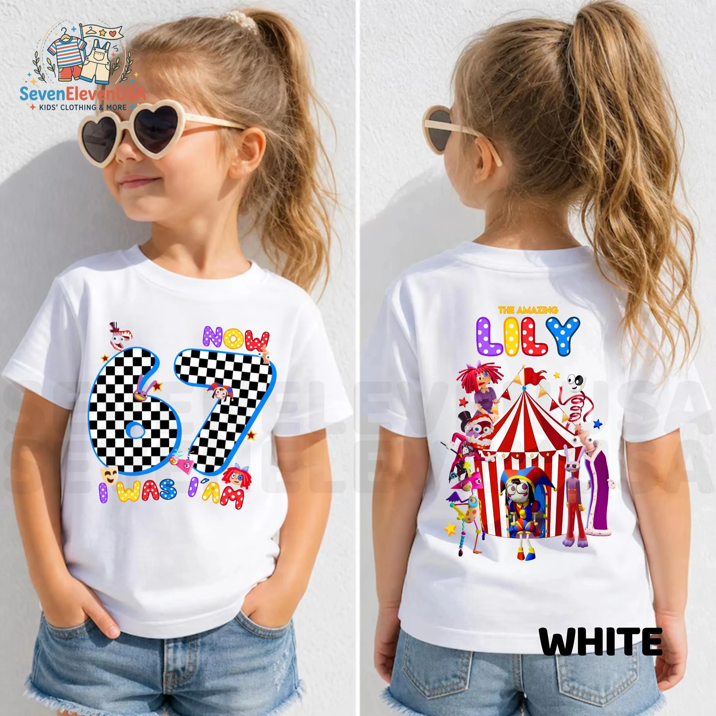 The Amazing Digital Circus Kids T-shirt Front Back Double Print Cartoon Circus Character Birthday Party Short Sleeve Tee