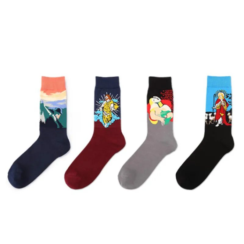 Fashion Art Cotton Crew Printed Socks Painting Pattern Women Harajuku Design Sox Calcetine Van Gogh Novelty Funny Drop Ship