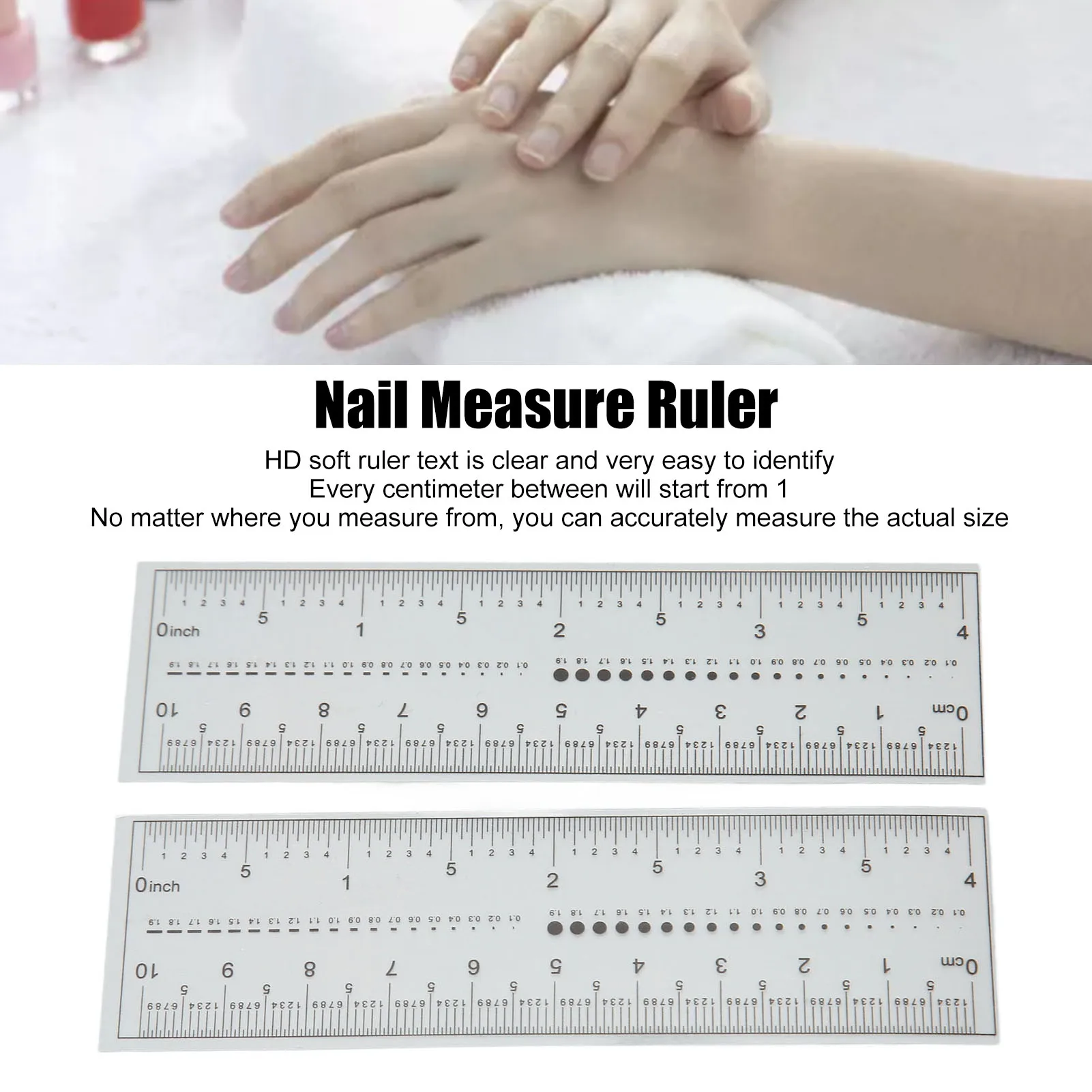 

10PCS Fake Nails Measuring Ruler Professional Portable Transparent Nail Art PVC Soft Ruler for Nail Measuring Tool
