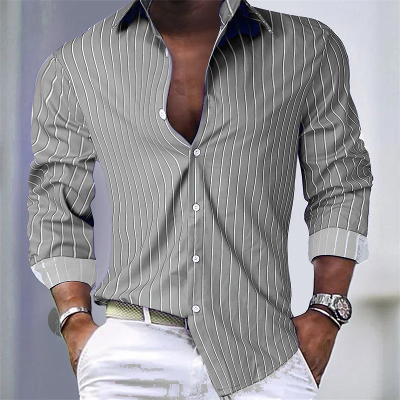 2024 hot-selling men\'s shirt striped shirt outdoor shopping daily casual buttons super large size XS-6XL comfortable fabric