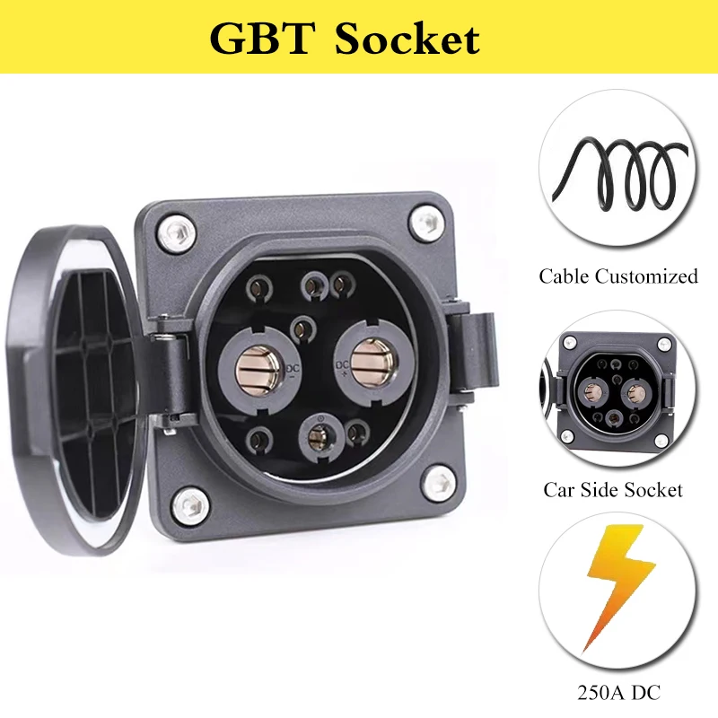 

GBT socket 250A 200A DC with 1m cable EVSE GB/T EV Fast Socket EV Charger Connector for Electric car accessories