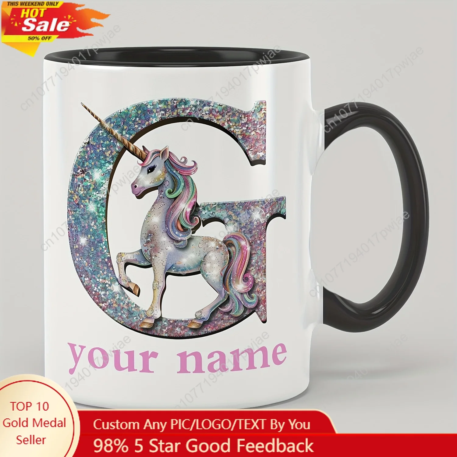

1pc 11oz Personalized [Custom] Unicorn Letter Picture Glitter Letter Ceramic Mug Upload Your Name Wants To Say What For Office/H
