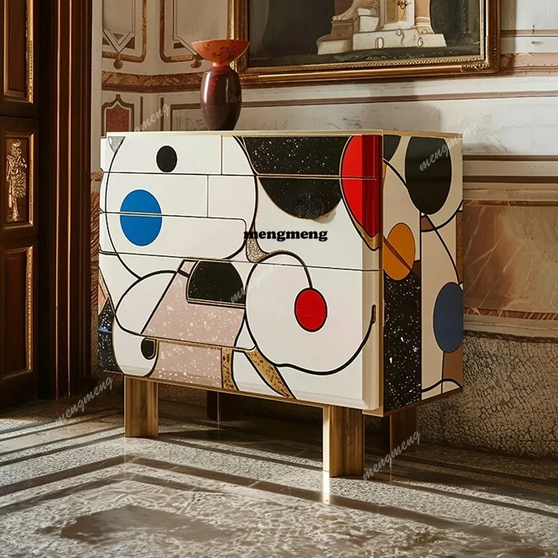 Italian light luxury chest of drawers, bedroom storage cabinets, designer lacquered solid wood sideboard