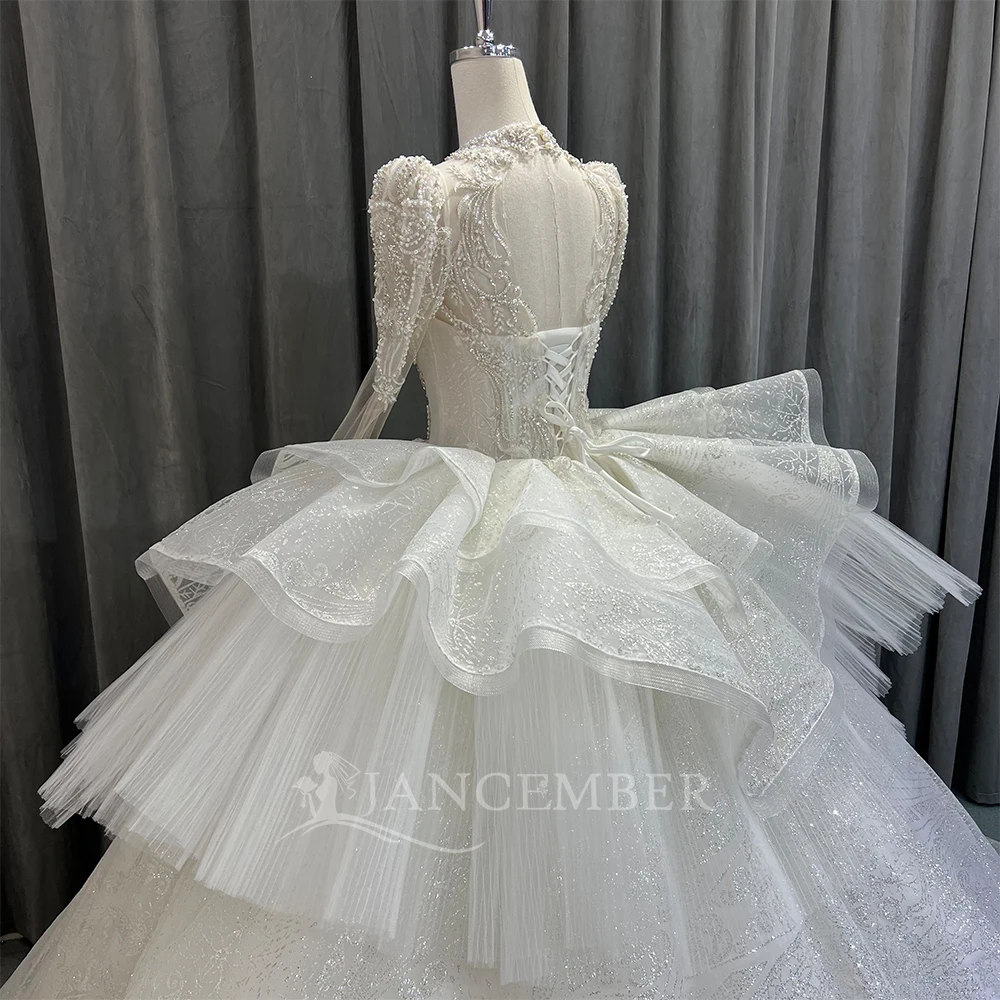 High Neck Chic Wedding Dress Corset Women High Quality Ball Gown Customized Romantic Long Sleeves Long Bride Wear robe de mariée - view 4