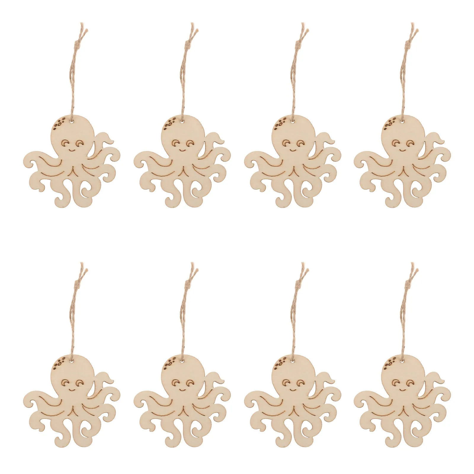 10Pcs Unpainted Octopus Wooden Craft Pieces Handcrafted Rustic Wood Cutouts for DIY Party Decorations Scrapbooking Decoupage