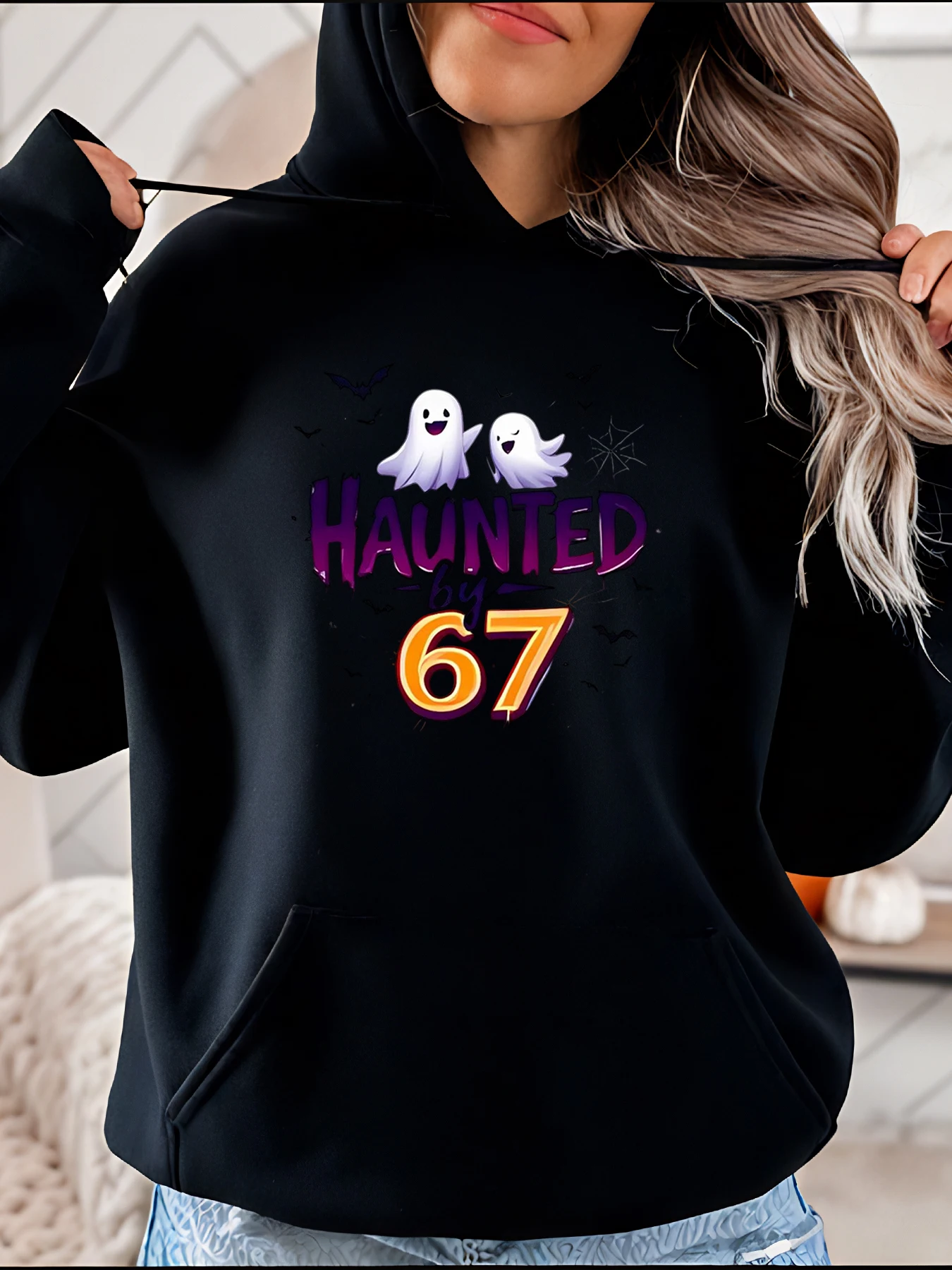 

Haunted by 67 Ghosts Print Hoodie Halloween Costume Women's Casual Sweatshirt Autumn Winter Fashion Clothes