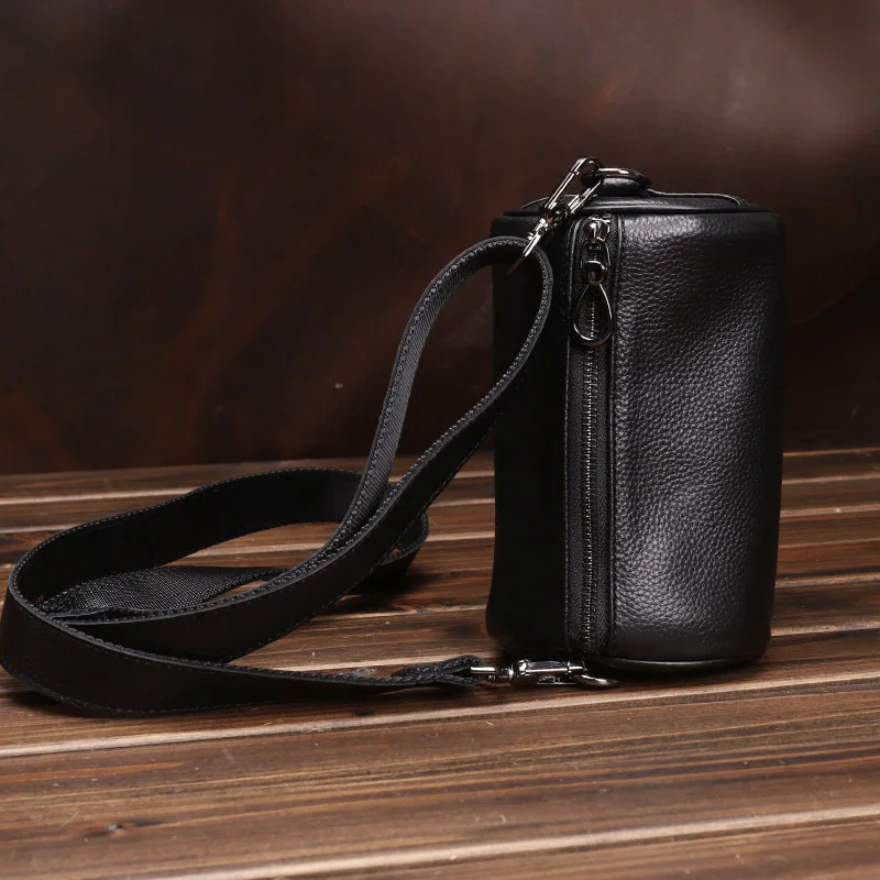 Mini Bucket Crossbody Bag Unisex Top-Grain Cowhide Pillow Bag with Leather Strap