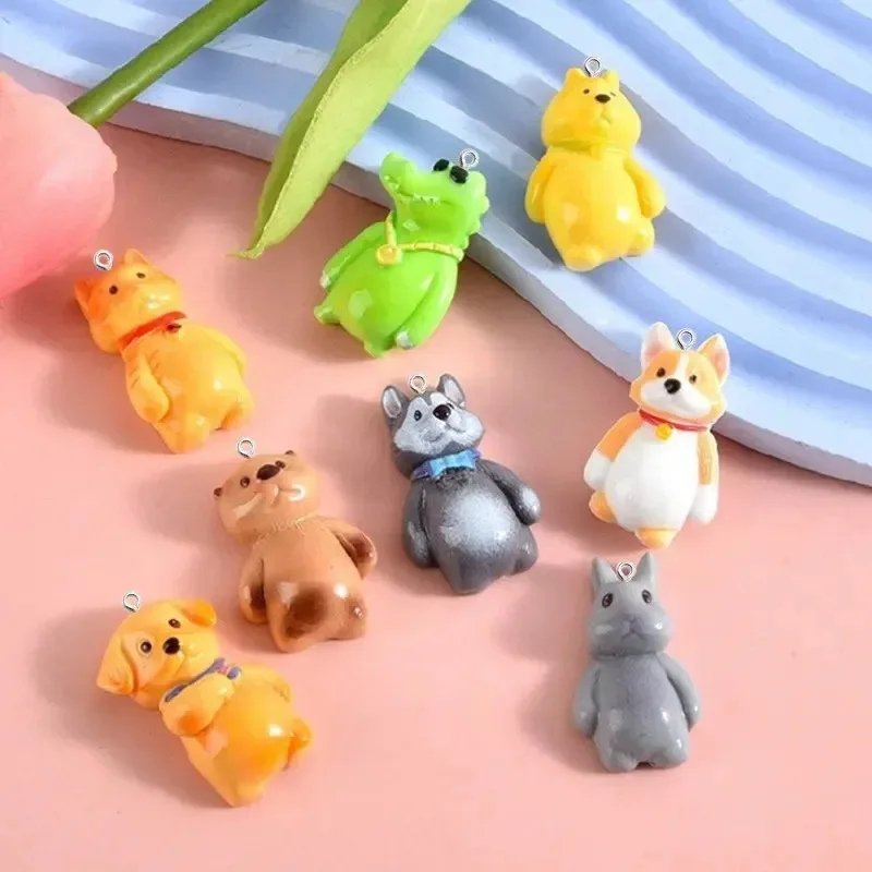 10 Pack Resin Cute Dog Charms Pendant, Kawaii Animal Accessories, DIY Jewelry Making Ornaments for Key Chains & Earrings