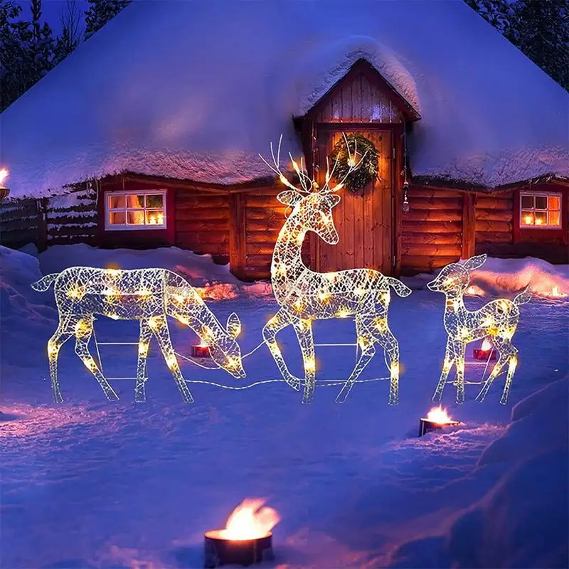 Christmas Garden Decor LED Light Up Reindeer Statues Acrylic flat Christmas Reindeer Light For Outdoor