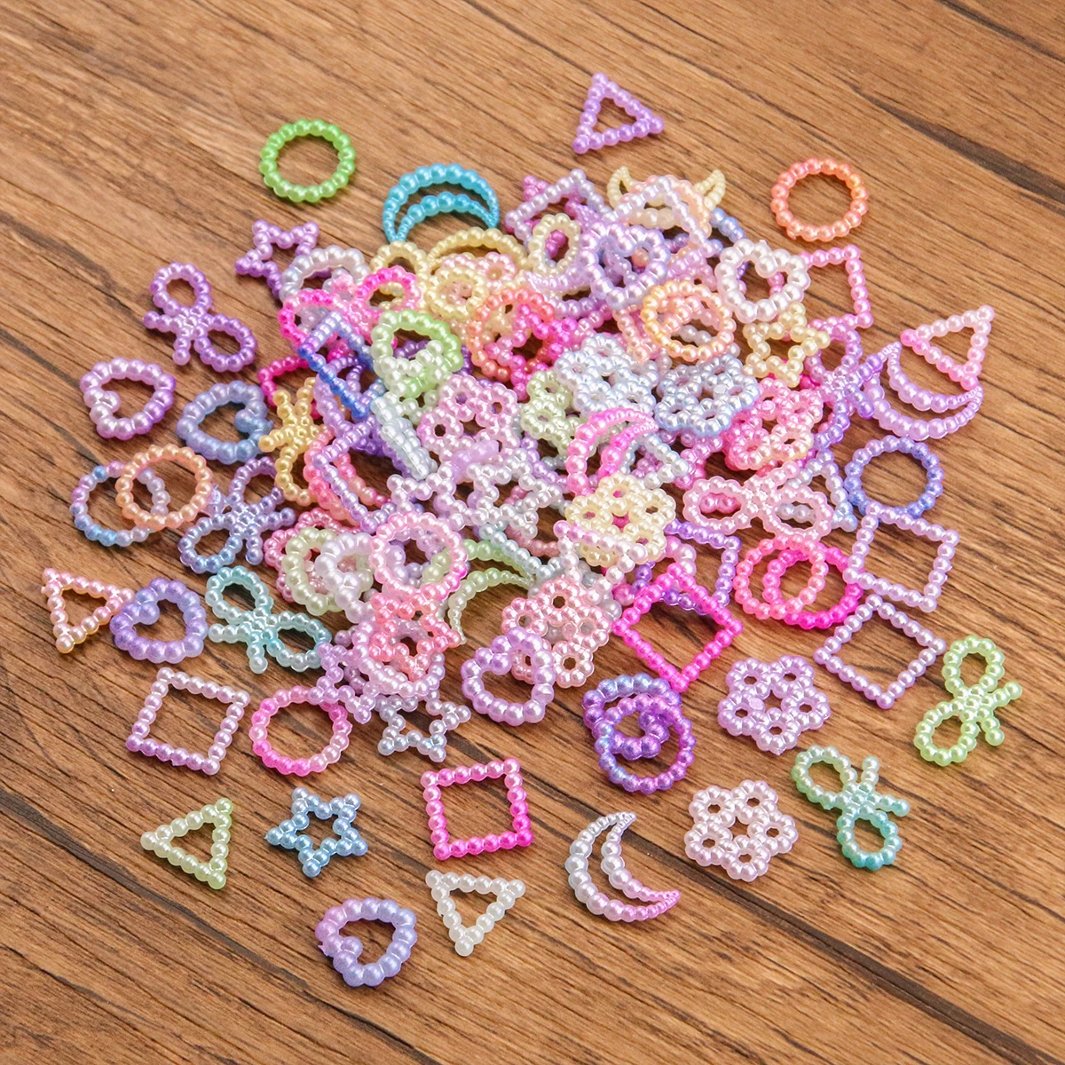 20g 9Color Flat Beads Heart Star Shape Beads Craft Imitation Pearls Flatback For Art Scrapbooking Decoration DIY Jewelry Making