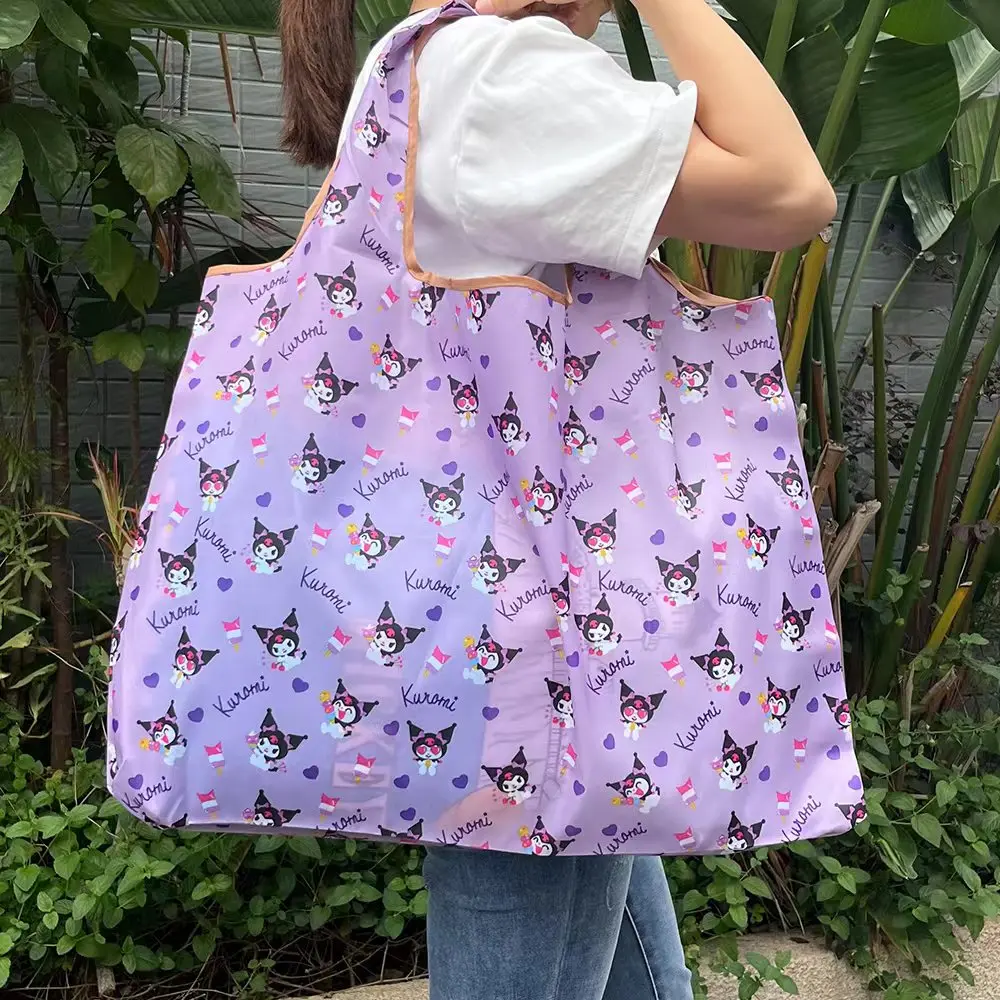 산리오 만화 헬로 키티 쿠로미 쇼핑백, 대용량 접이식 휴대용 친환경 슈퍼마켓 쇼핑 보관 가방
